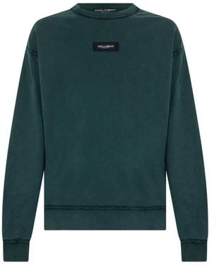 Dolce & Gabbana Logo-Patch Raw-Edge Sweatshirt - Green