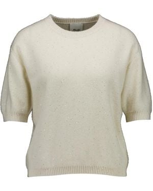 Allude Sequin-Embellished Short-Sleeve Sweater - Natural