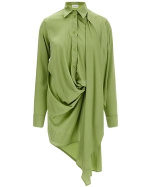 Vaillant Studio Isadora Asymmetrical Draped Shirt Dress - Green
