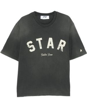 Golden Goose Logo-Print Distressed T-Shirt - Black