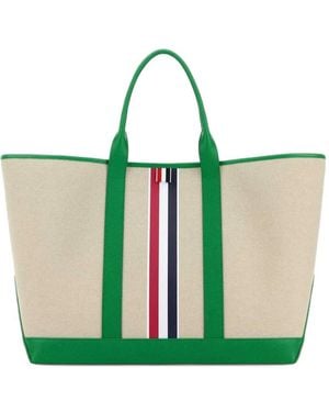 Thom Browne Bolso Shopper Con Detalle A Rayas - Verde