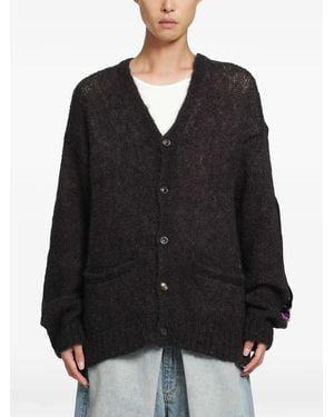 Maison Margiela Velvet-Patch Long-Sleeve Cardigan - Black
