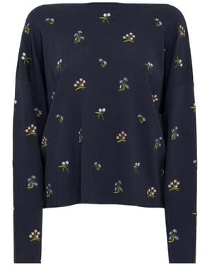 Blugirl Blumarine Floral-Embroidered V-Neck Sweater - Blue