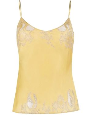 Carine Gilson Lace-Panelled Silk Camisole - Yellow