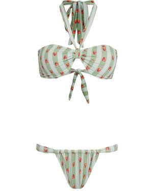 Brigitte Bardot Bikini mit Erdbeeren-Print - Weiß