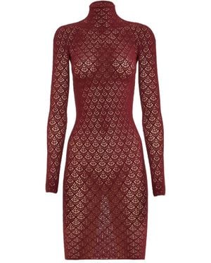 Wolford Mermaid-Net Mock-Neck Mini Dress - Red