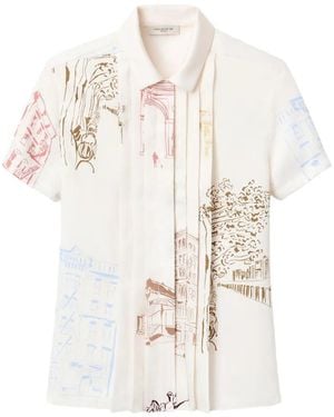 Lafayette 148 New York Manhattan Print Short-Sleeved Shirt - White