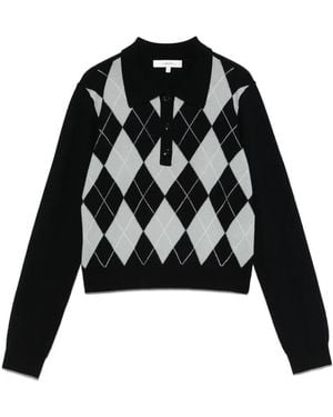FRAME Checked Polo Top - Black