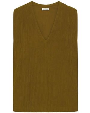 Black Crane V-Neck Corduroy Vest - Green