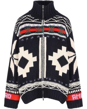 Giada Benincasa Cardigan Con Zip E Motivo Fair Isle - Nero