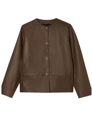 Brooks Brothers Collarless Leather Jacket - Brown