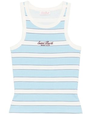 MC2 Saint Barth Ada Striped Logo-Detail Tank Top - Blue