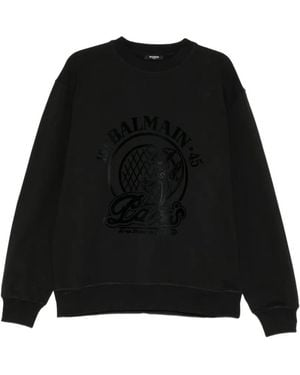 Balmain 1945Quilted Flock Logo Sweatshirt - Black