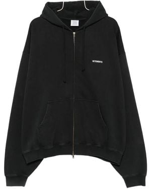 Vetements Logo-Print Zip-Up Hoodie - Black