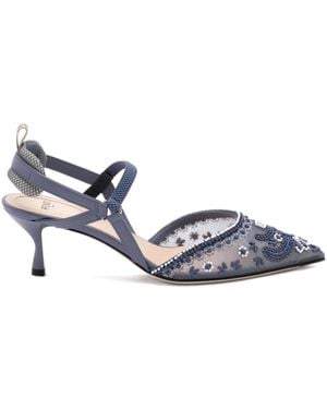Fendi Zapatos de tacón bordados con tira en la parte posterior - Azul