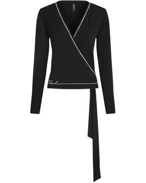 KARL LAGERFELD Blouse Cache-Cœur Signature - Black