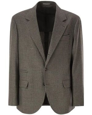 Brunello Cucinelli Check-Pattern Long-Sleeve Blazer - Gray
