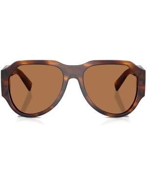 Dolce & Gabbana ストライプ ジオメトリック サングラス - ブラウン