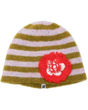 YANYAN KNITS Fuzzy-Flower Beanie - Red