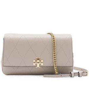 Tory Burch Charlie Leather Shoulder Bag - Gray