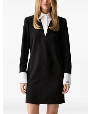KARL LAGERFELD Robe Courte À Col Contrastant En V - Black