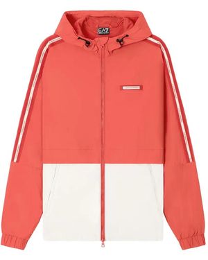 EA7 Colour-Block Logo-Tape Jacket - Red