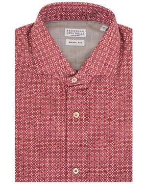 Brunello Cucinelli Geometric-Patternbutton-Down Cotton Shirt - Pink