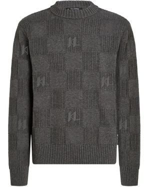 KARL LAGERFELD Monogram Checked Cotton Jumper - Grey