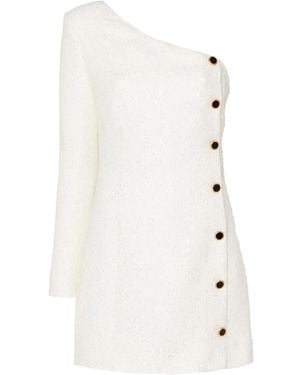 Alessandra Rich Sequined One-Sleeve Mini Dress - White