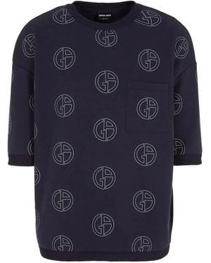 Giorgio Armani Monogram-Pattern Sweatshirt - Blue