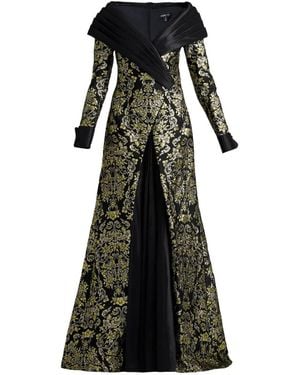 Tadashi Shoji Sorella Floral-Brocade Pleated-Collar Maxi Dress - Black