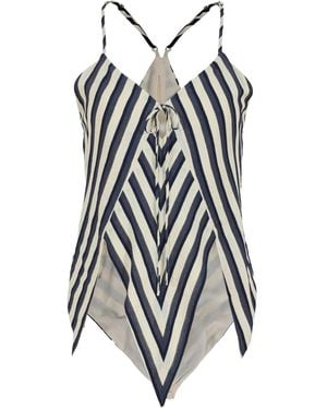 Rosie Assoulin V-Neck Chevron-Striped Top - White