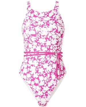 MICHAEL Michael Kors Floral-Print Belted Swimsuit - Pink