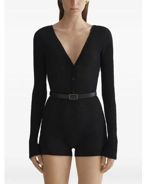 Mugler Top Met Knopen En V-Hals - Zwart