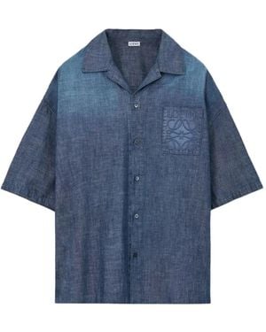 Loewe Embroidered-Pocket Short-Sleeve Shirt - Blue