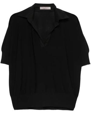 D.exterior Collared V-Neck Top - Black