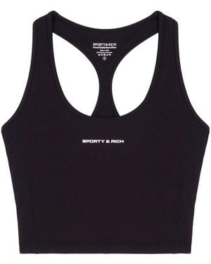Sporty & Rich Logo-Print Cropped Tank Top - Blue