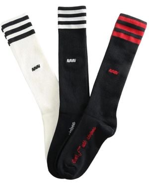 adidas Logo-Embroidered Striped Socks - Black