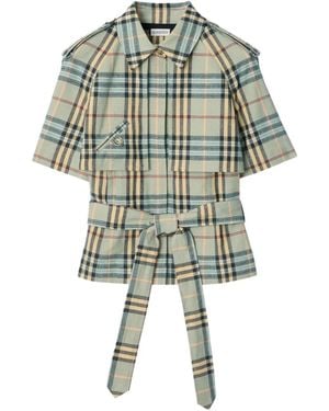 Burberry Checked Belted Trench Shirt - Blue
