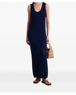 Brunello Cucinelli Open-Knit Scoop-Neck Maxi Dress - Blue