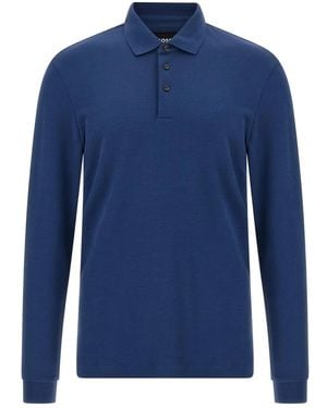 BOSS Embroidery Long-sleeve Polo Shirt - ブルー