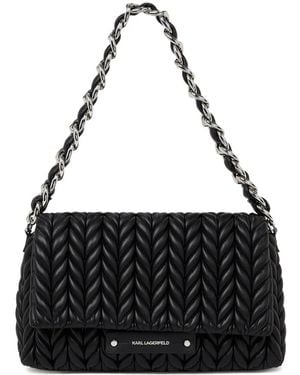 KARL LAGERFELD Medium K/Weave Shoulder Bag - Black