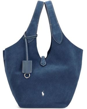 Polo Ralph Lauren Suede Bucket Bag Snap Closure - Blue