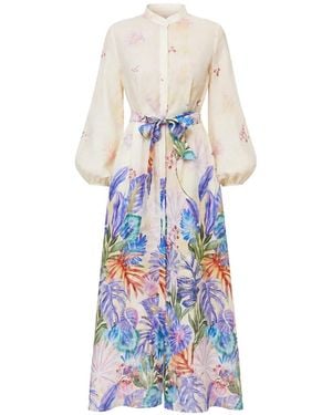Gottex Cherry Blossom Puff-Sleeve Maxi Dress - White