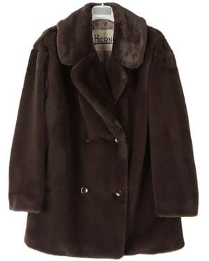 Herno Faux-Fur Double-Breasted Coat - Brown