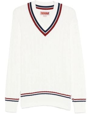 Baracuta V-Neck Cable-Knit Jumper - White