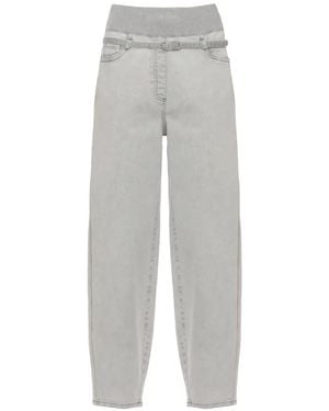 Panicale Ribbed-Waistband Belted Jeans - Grey