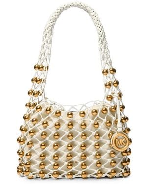 Michael Kors Small Gwen Bead-Embellished Woven Shoulder Bag - Metallic
