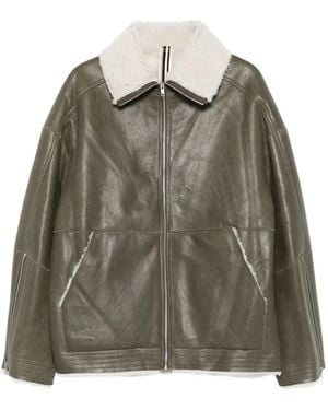 Mordecai Shearling-Collared Leather Jacket - Brown