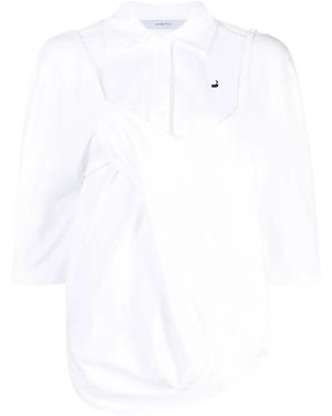 Pushbutton Layered Half-sleeve Shirt - White